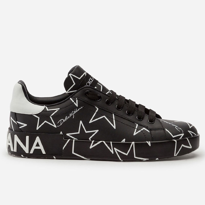DOLCE & GABBANA Millennials Star Print Leather Sneakers In Black