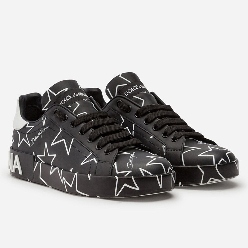 DOLCE & GABBANA Millennials Star Print Leather Sneakers In Black