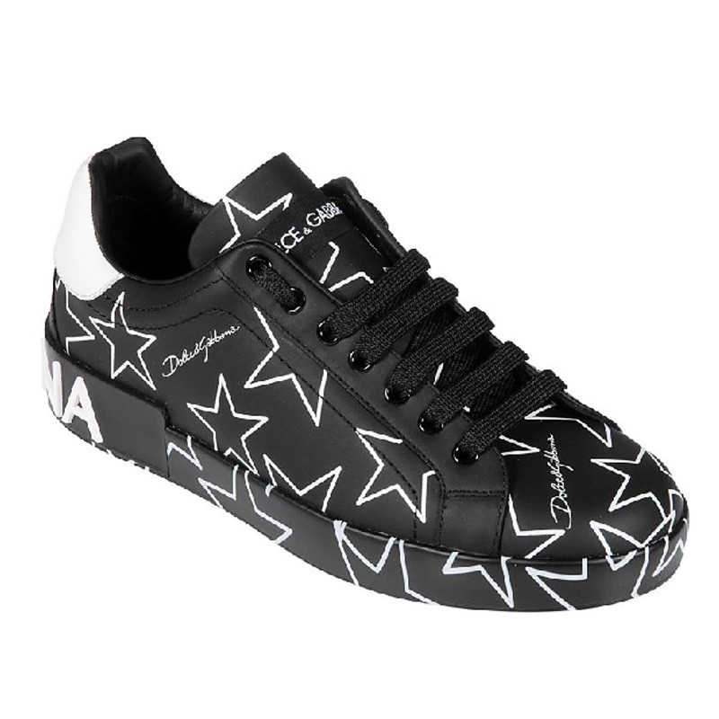 DOLCE & GABBANA Millennials Star Print Leather Sneakers In Black