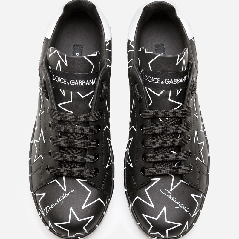 DOLCE & GABBANA Millennials Star Print Leather Sneakers In Black