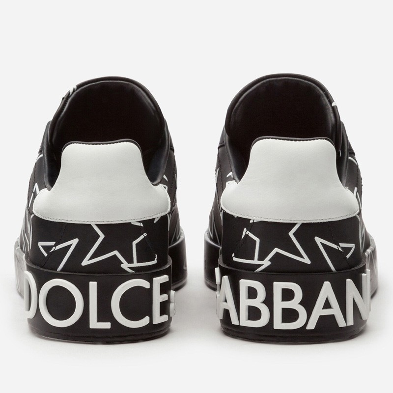 DOLCE & GABBANA Millennials Star Print Leather Sneakers In Black