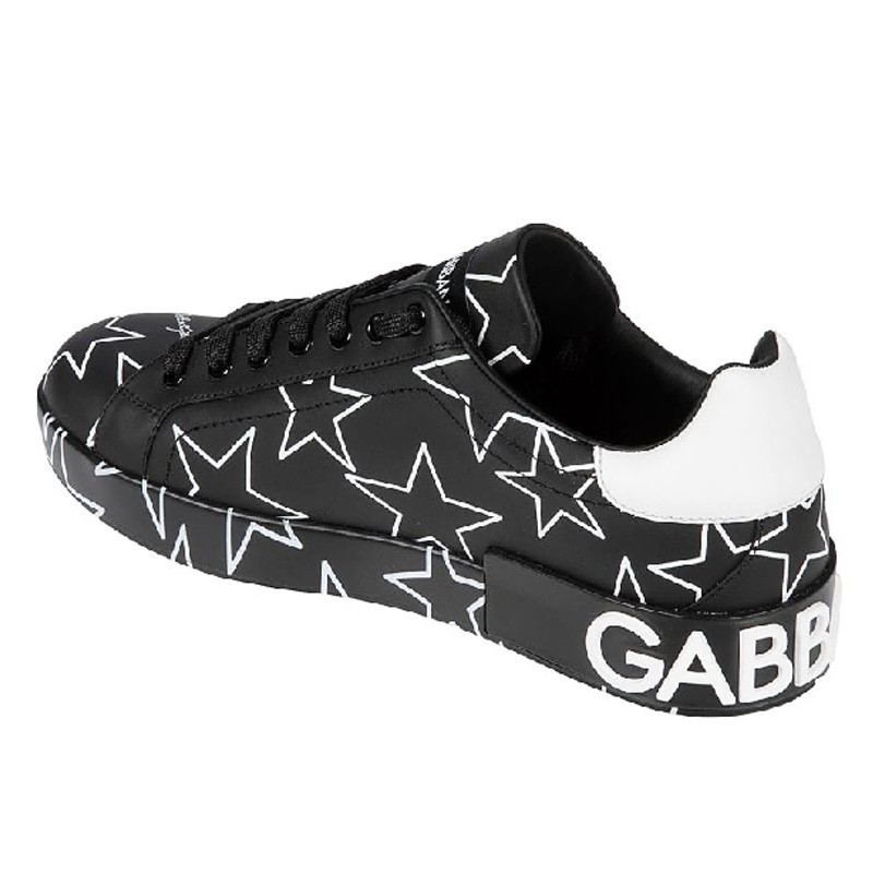 DOLCE & GABBANA Millennials Star Print Leather Sneakers In Black