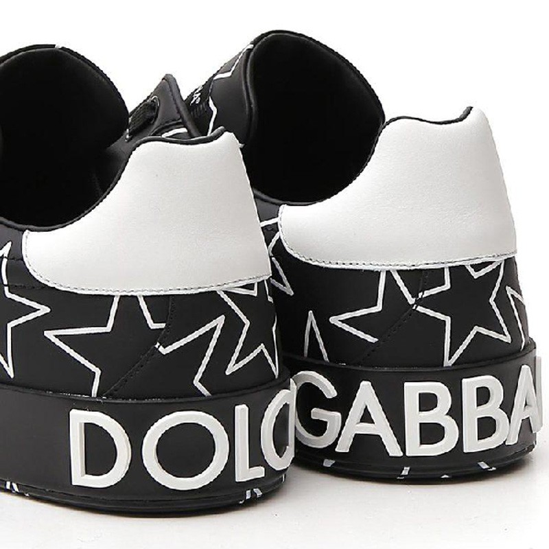 DOLCE & GABBANA Millennials Star Print Leather Sneakers In Black