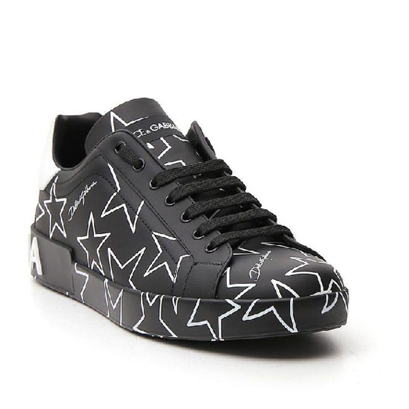 DOLCE & GABBANA Millennials Star Print Leather Sneakers In Black