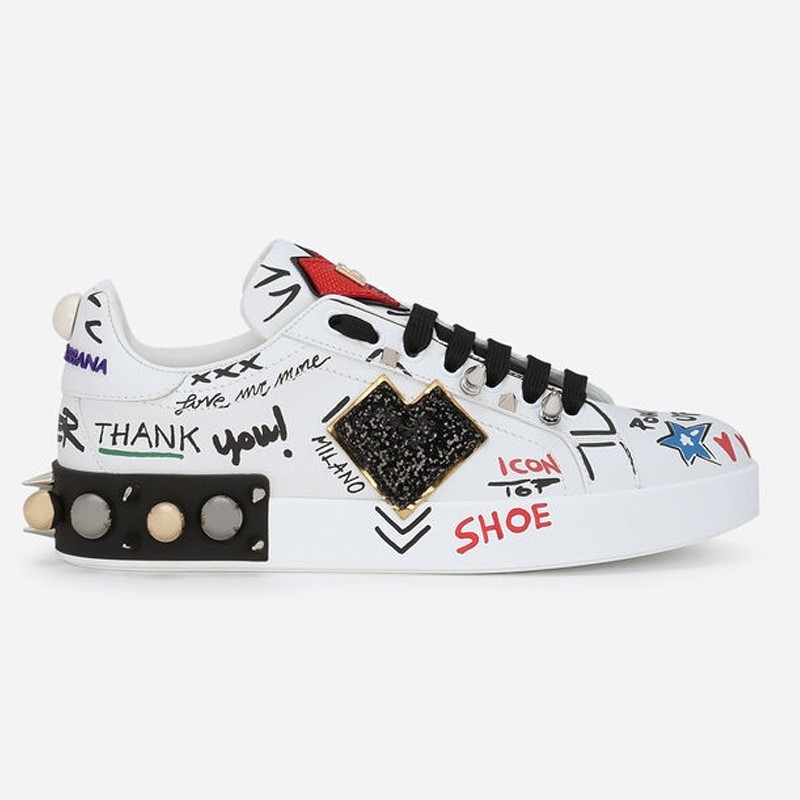 Dolce & Gabbana Printed calfskin Portofino sneakers with patch