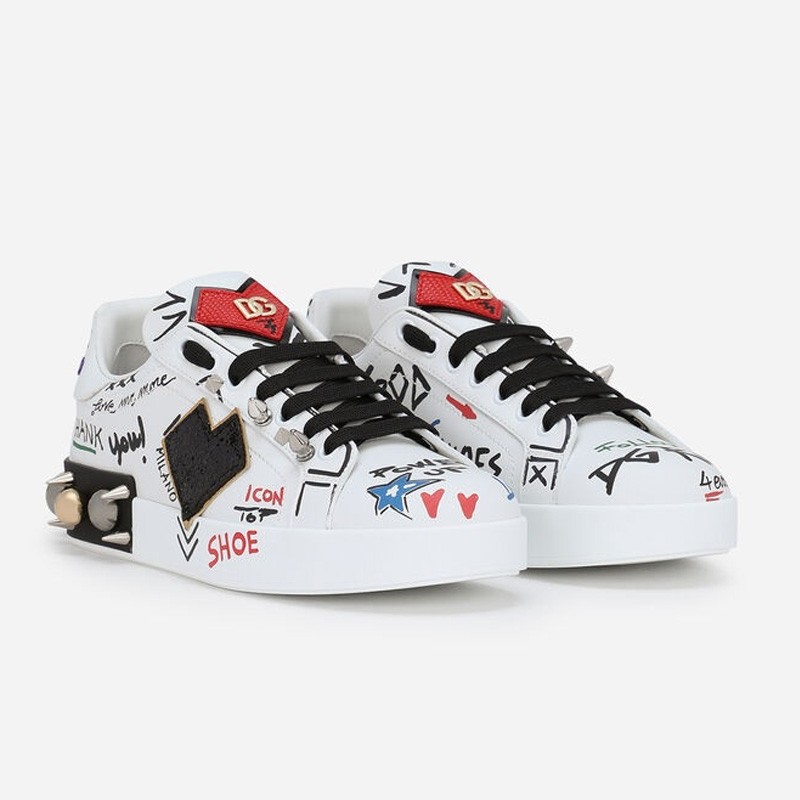 Dolce & Gabbana Printed calfskin Portofino sneakers with patch