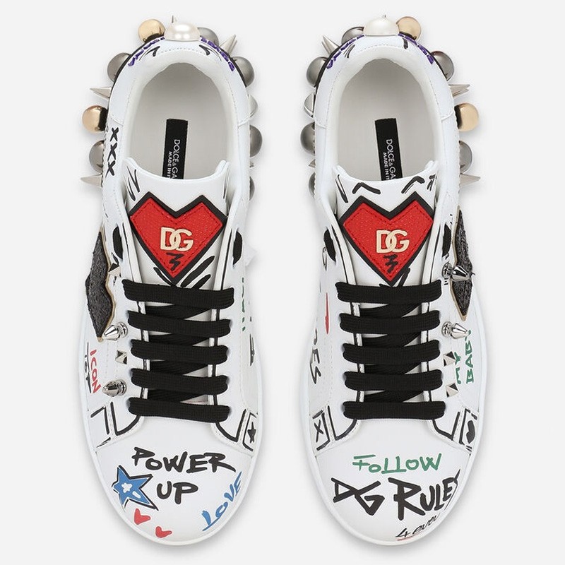 Dolce & Gabbana Printed calfskin Portofino sneakers with patch