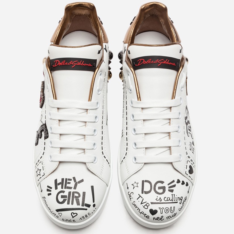 Dolce & Gabbana Printed calfskin Portofino sneakers with patch