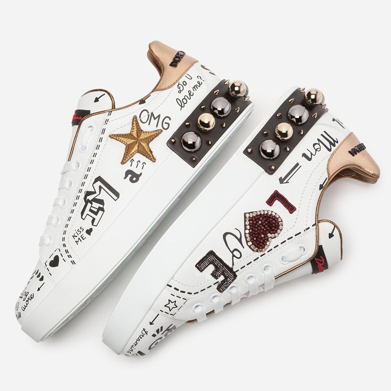 Dolce & Gabbana Printed calfskin Portofino sneakers with patch