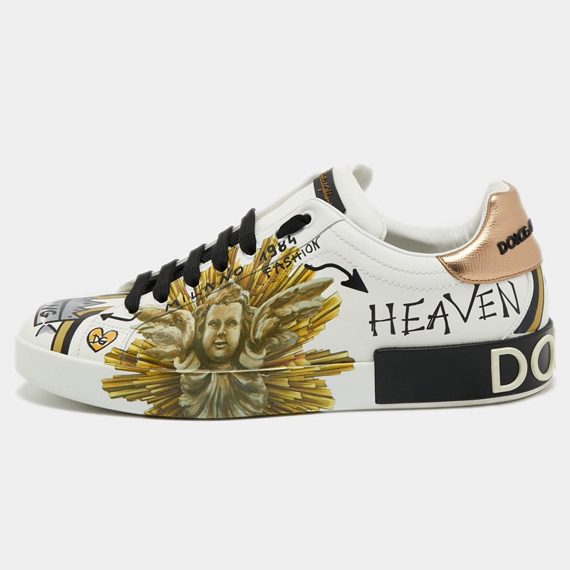Dolce & Gabbana White Leather Amore Est Vitae Print Low Top Sneakers