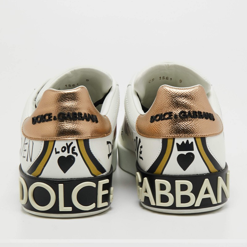 Dolce & Gabbana White Leather Amore Est Vitae Print Low Top Sneakers