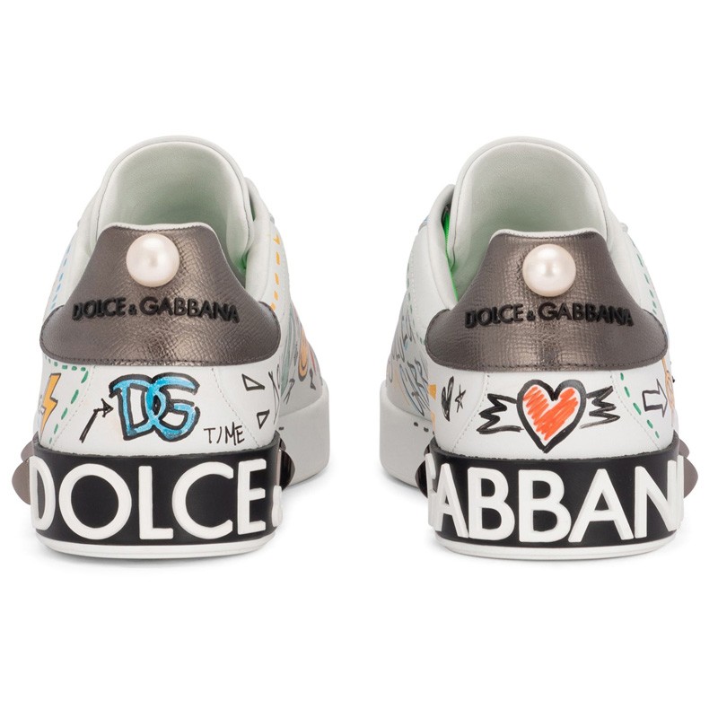 DOLCE & GABBANA Calfskin Portofino sneakers with embroidery and studs