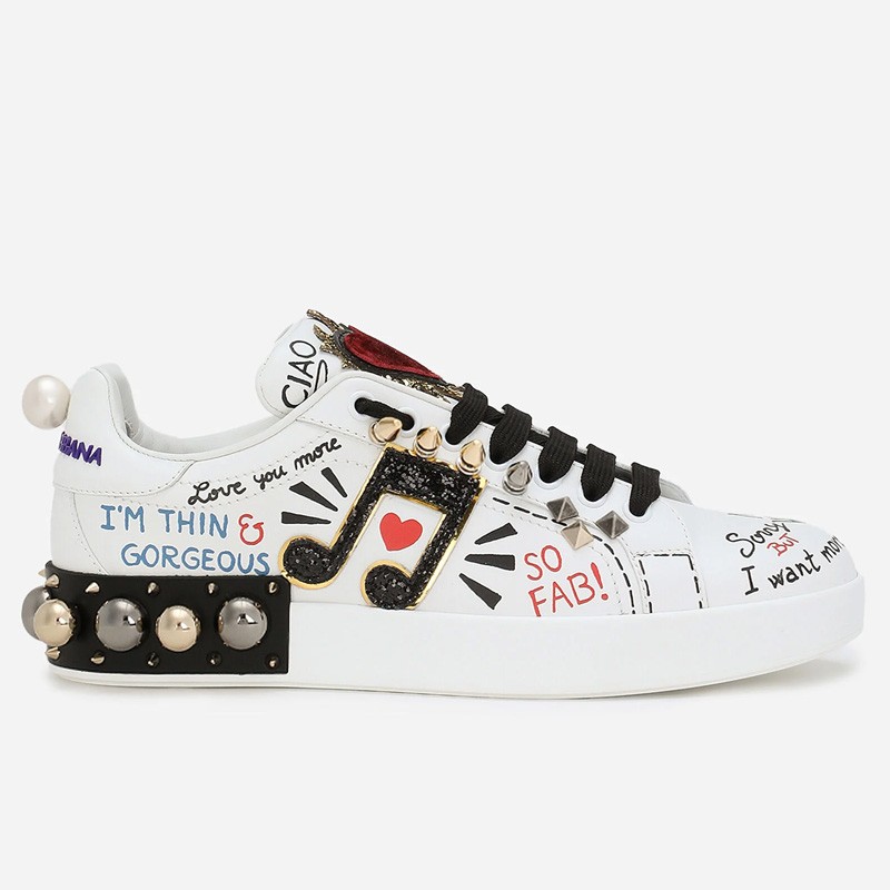 DOLCE & GABBANA embroidered and patchwork printed nappa calfskin sneakers