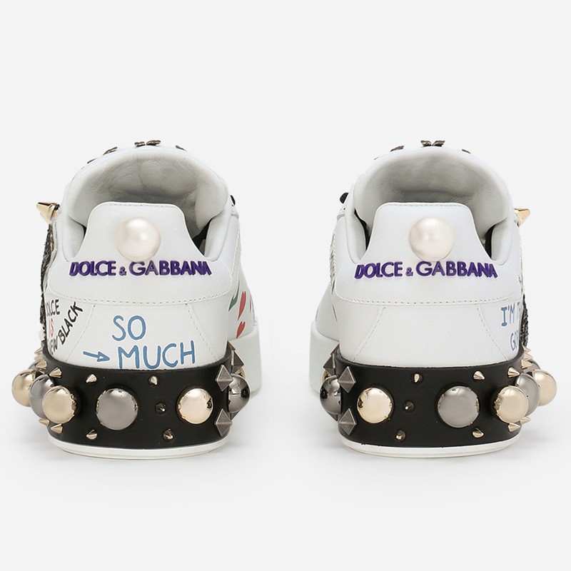 DOLCE & GABBANA embroidered and patchwork printed nappa calfskin sneakers