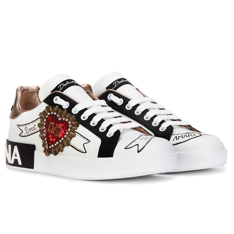 DOLCE & GABBANA Calfskin Portofino sneakers with embroidery