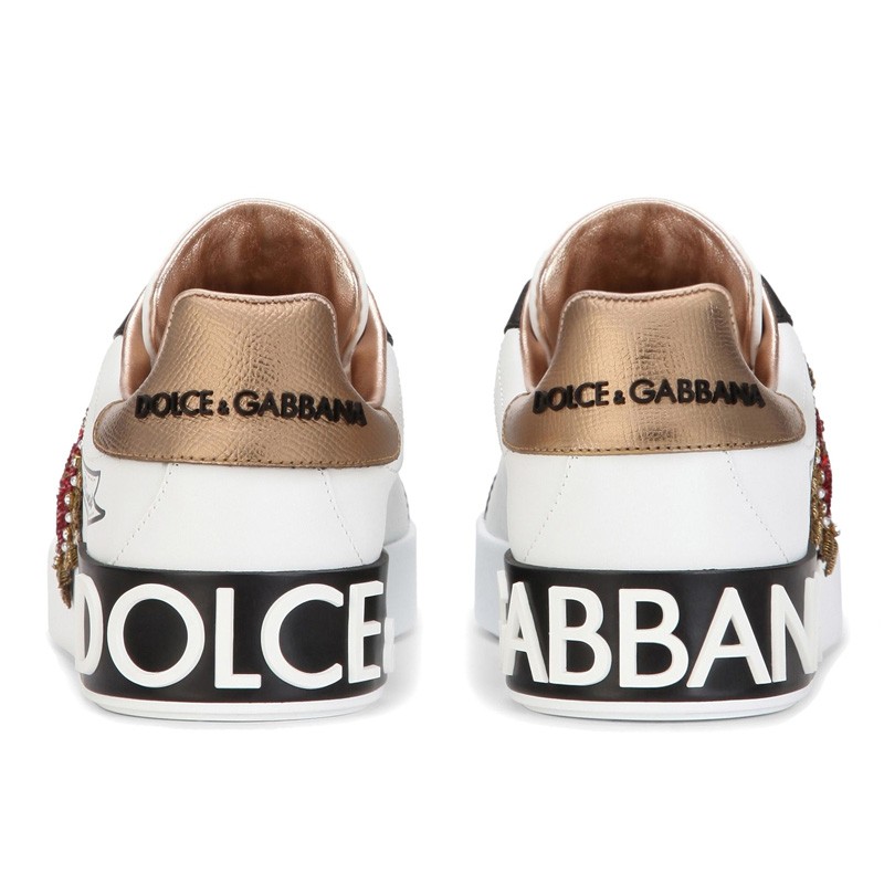 DOLCE & GABBANA Calfskin Portofino sneakers with embroidery