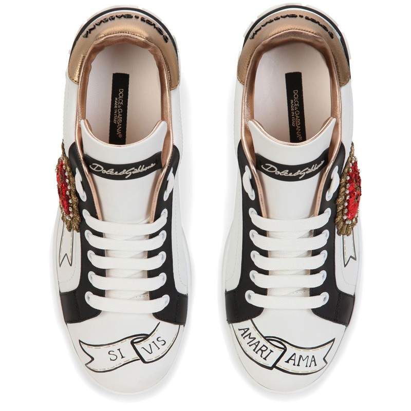 DOLCE & GABBANA Calfskin Portofino sneakers with embroidery