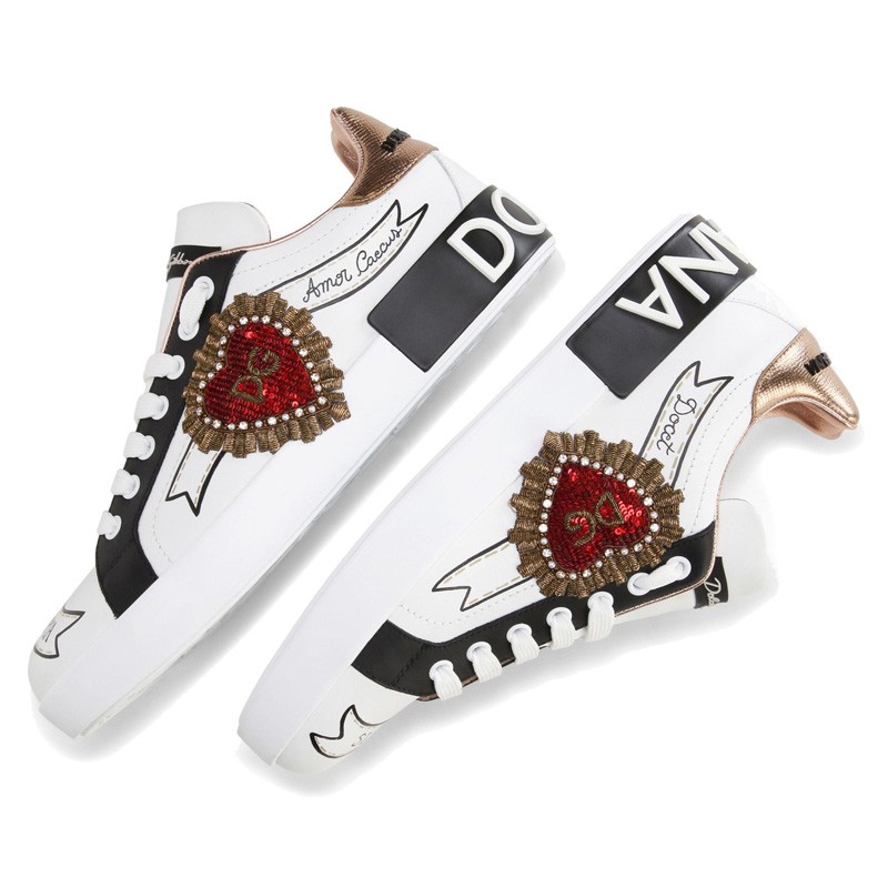 DOLCE & GABBANA Calfskin Portofino sneakers with embroidery