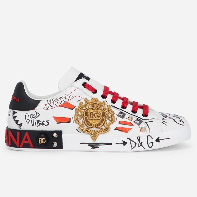 DOLCE & GABBANA studded and embroidered calfskin sneakers