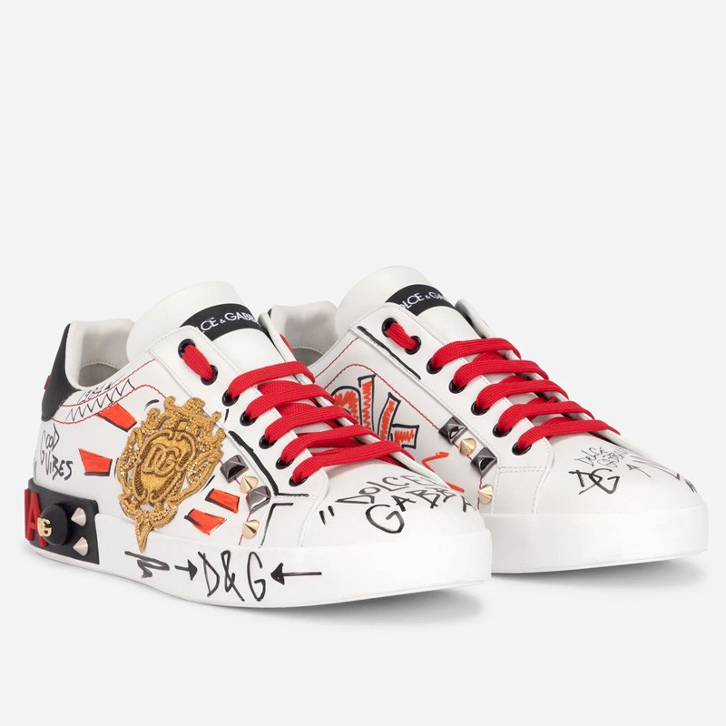 DOLCE & GABBANA studded and embroidered calfskin sneakers