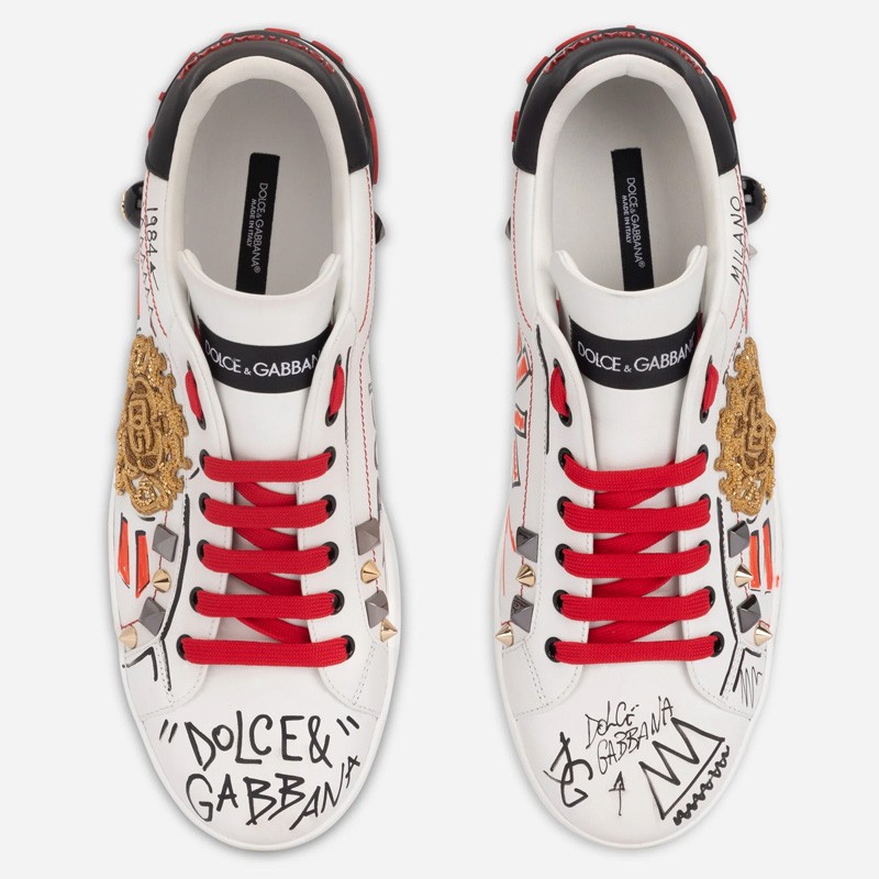 DOLCE & GABBANA studded and embroidered calfskin sneakers
