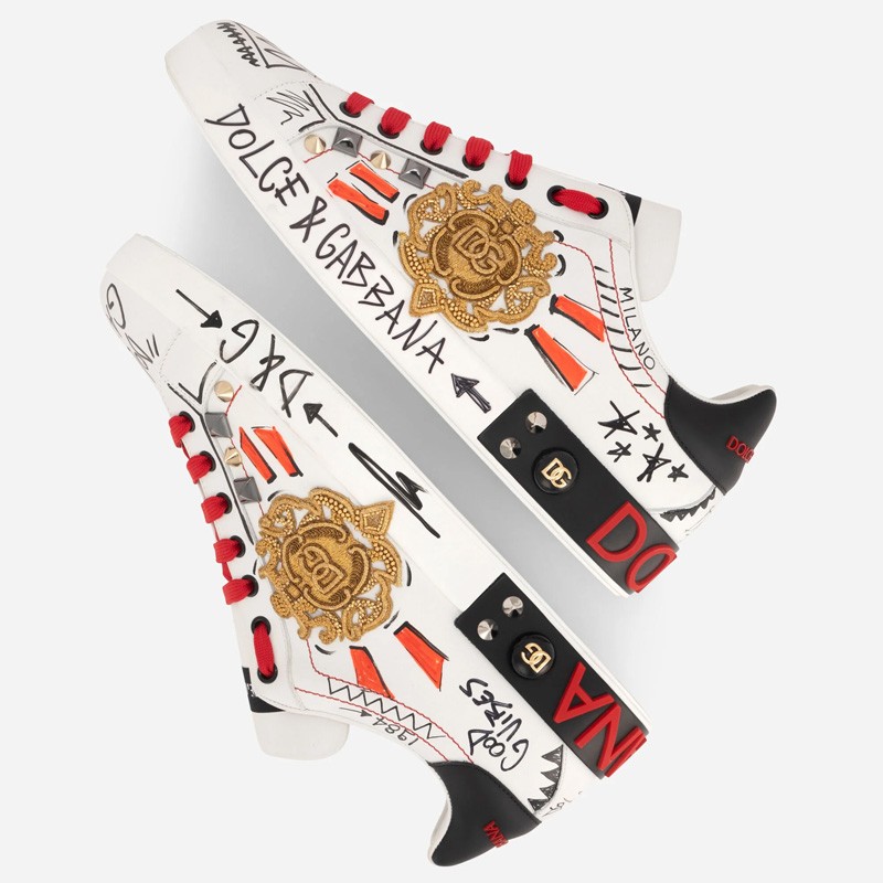 DOLCE & GABBANA studded and embroidered calfskin sneakers
