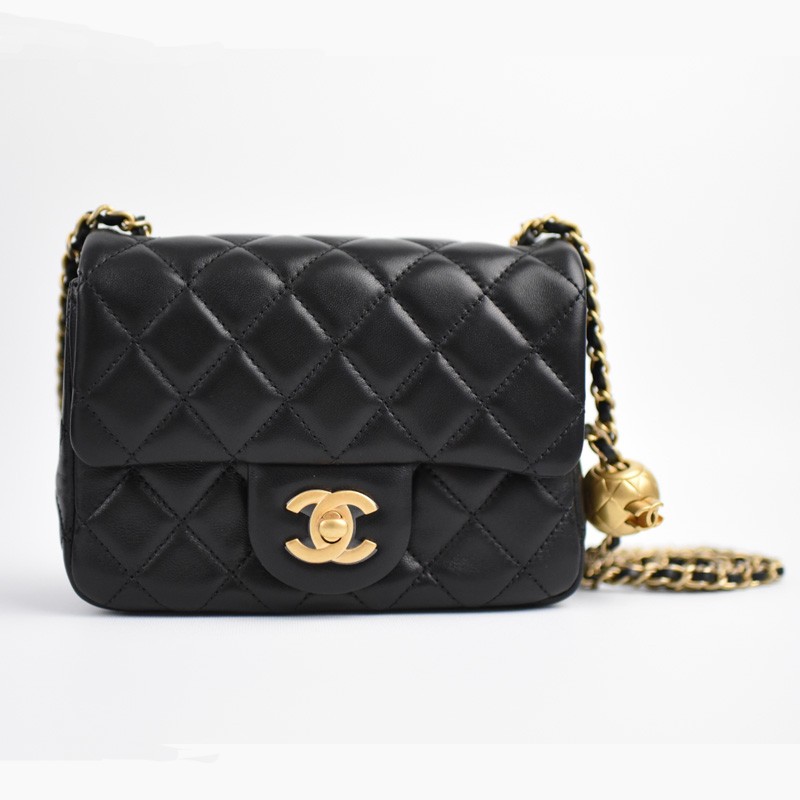 Ch*el pearl crush square mini, black lambskin ga003