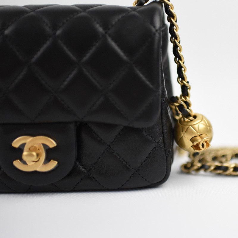 Ch*el pearl crush square mini, black lambskin ga003