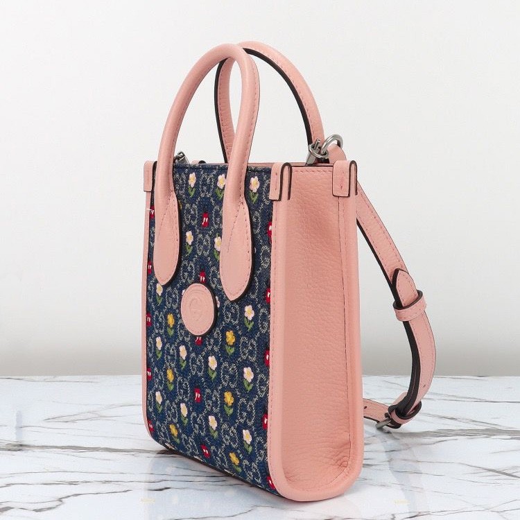 G*u*i ophidia flower & denim tote bag