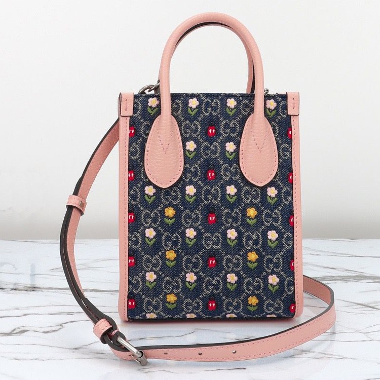G*u*i ophidia flower & denim tote bag