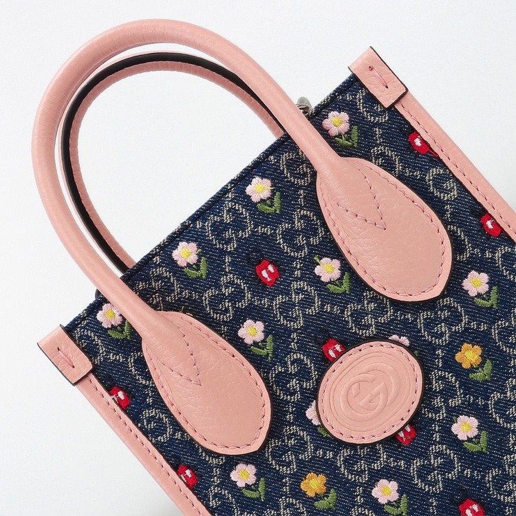 G*u*i ophidia flower & denim tote bag