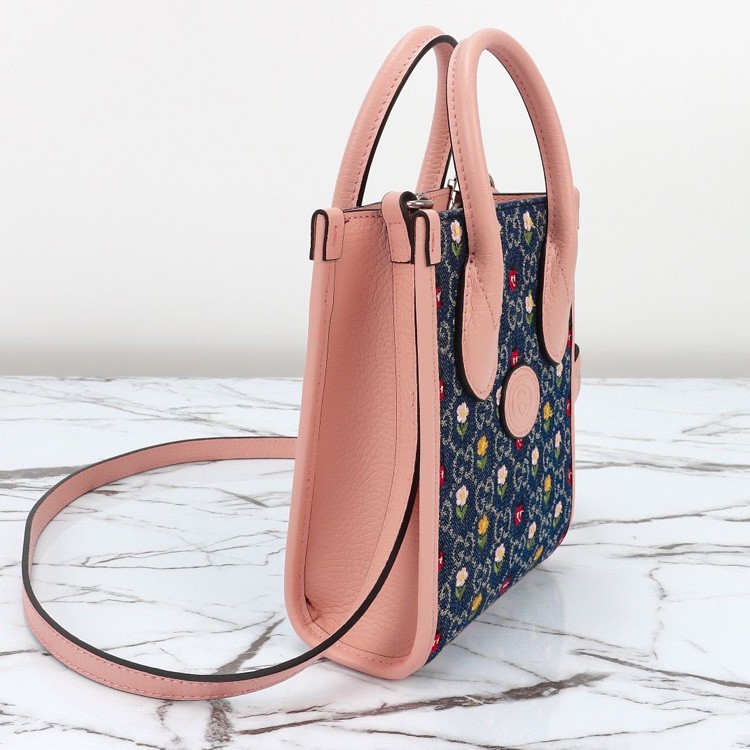 G*u*i ophidia flower & denim tote bag