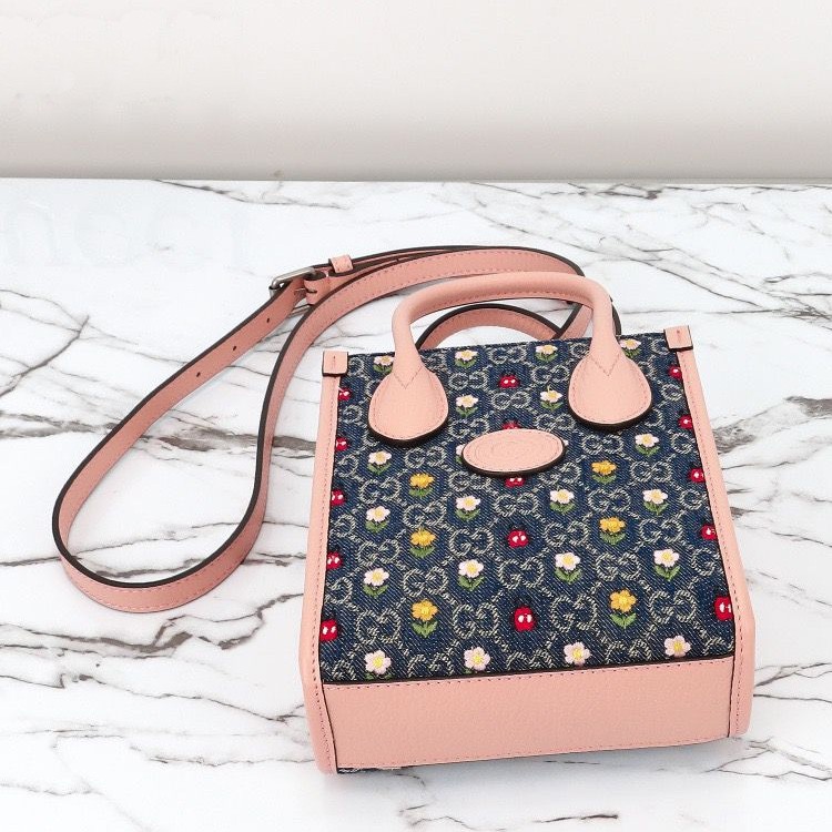 G*u*i ophidia flower & denim tote bag