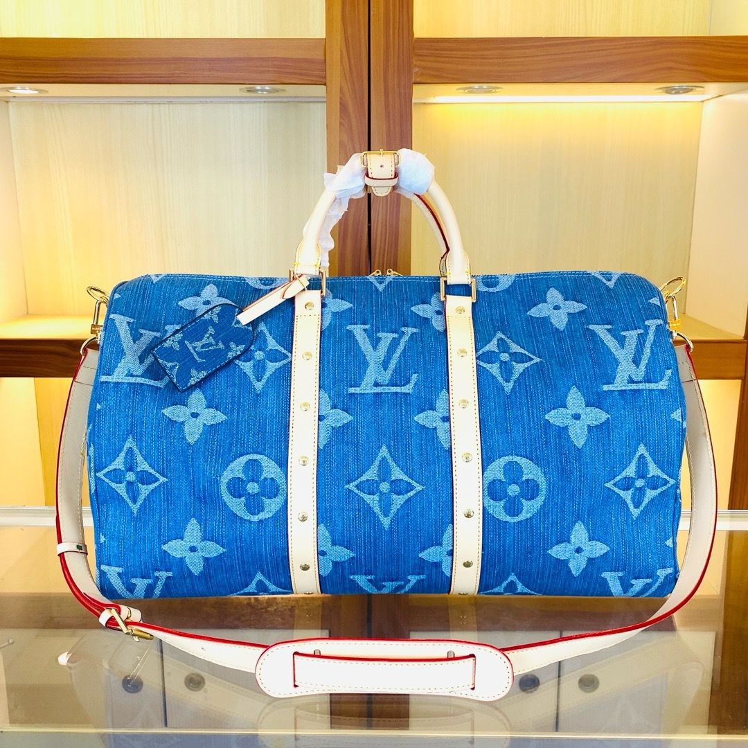 l**is V*t*n keepall bandouliere 45 monogram denim blue