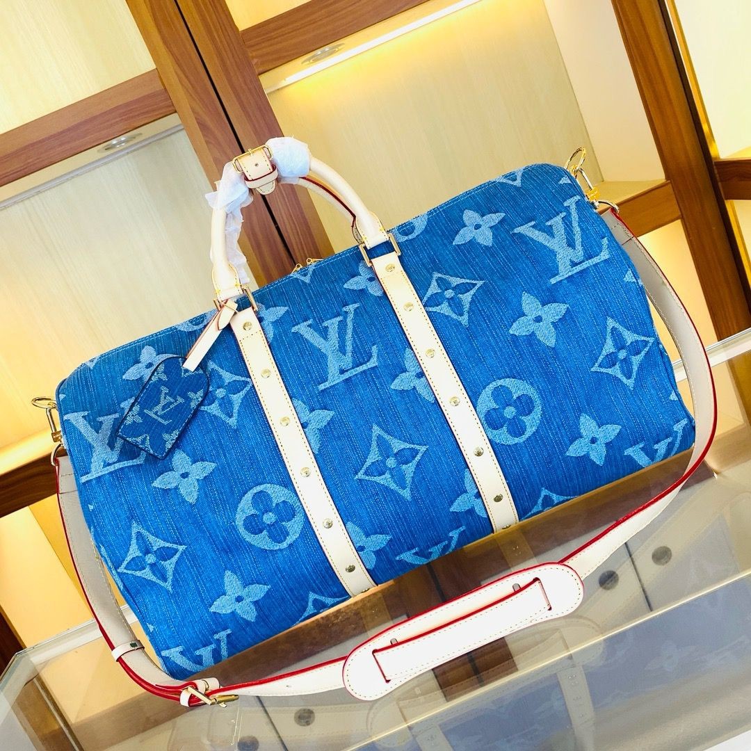 l**is V*t*n keepall bandouliere 45 monogram denim blue