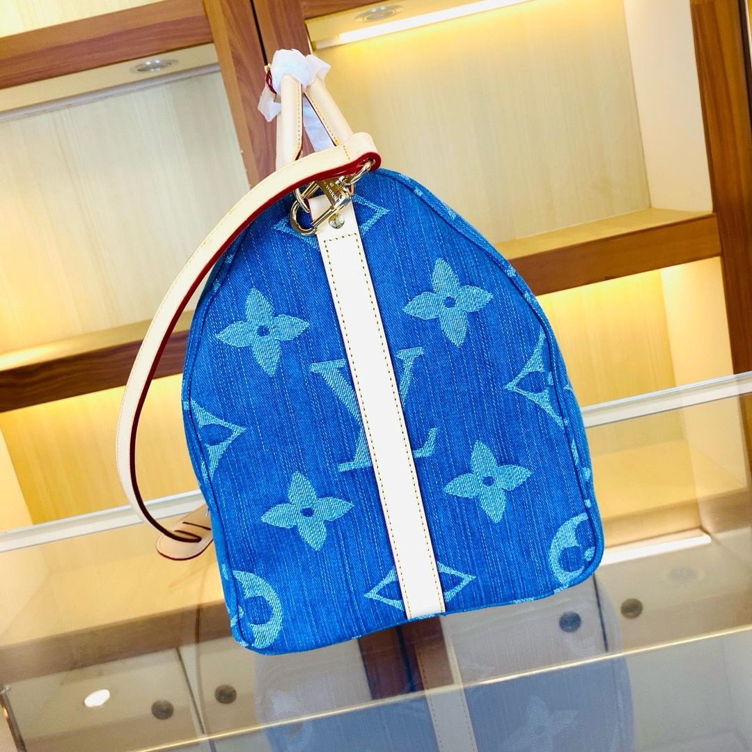 l**is V*t*n keepall bandouliere 45 monogram denim blue