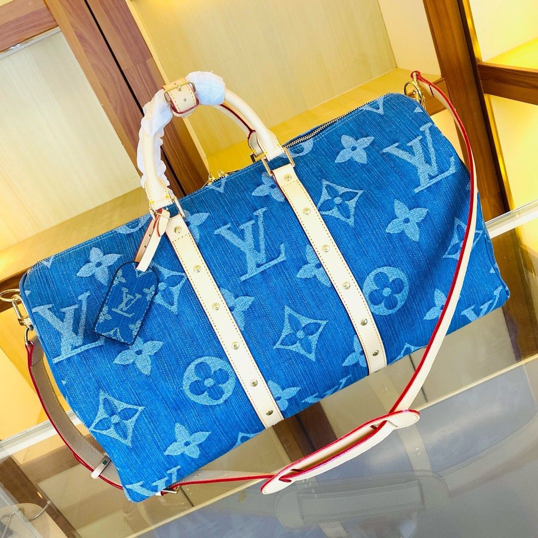 l**is V*t*n keepall bandouliere 45 monogram denim blue