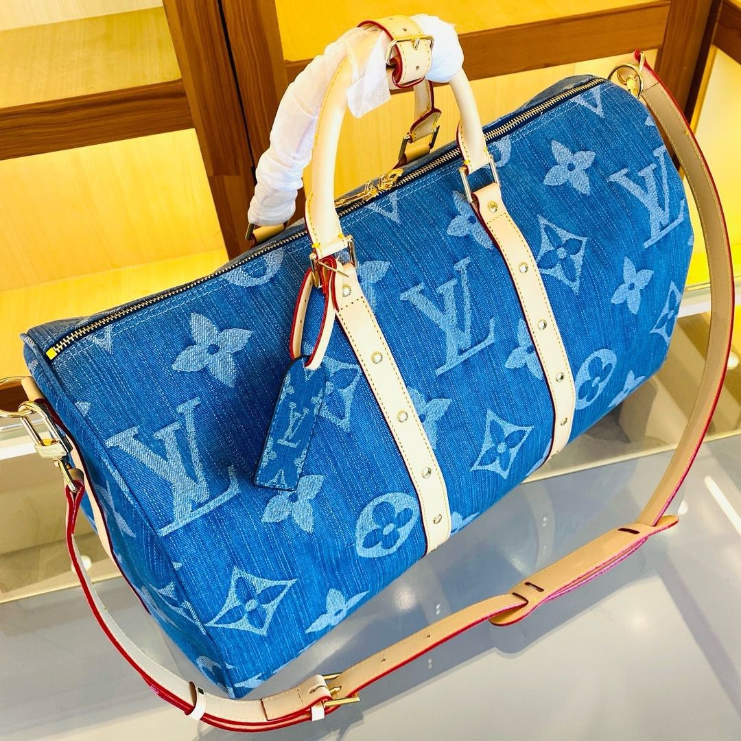 l**is V*t*n keepall bandouliere 45 monogram denim blue