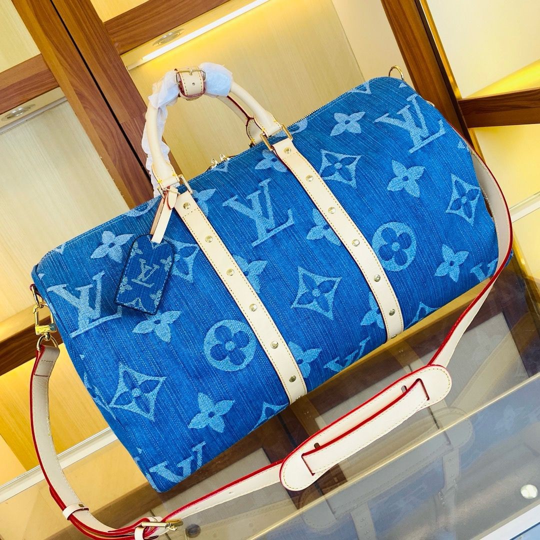 l**is V*t*n keepall bandouliere 45 monogram denim blue