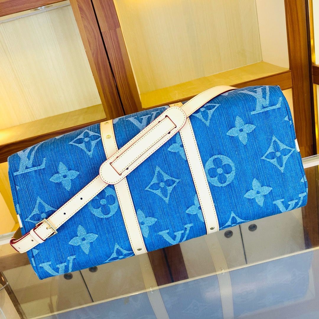 l**is V*t*n keepall bandouliere 45 monogram denim blue