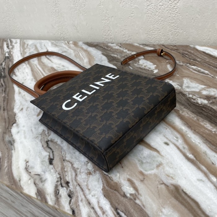 Ce**e mini vertical cabas in triomphe canvas and calfskin with Ce**e print tan