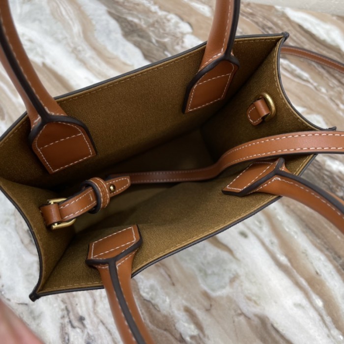Ce**e mini vertical cabas in triomphe canvas and calfskin with Ce**e print tan