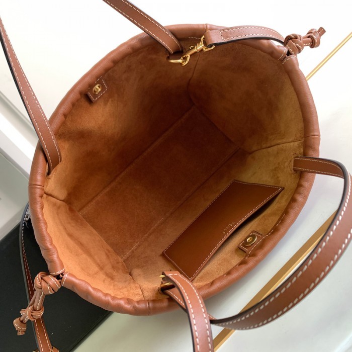 Ce**e small cabas drawstring cuir triomphe in smooth calfskin tan