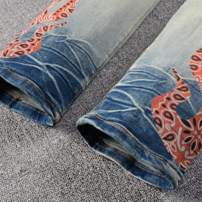 Amiri Bandana Flame Jean Clay Indigo Orange