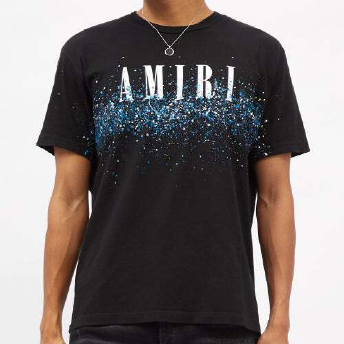 Amiri Logo-print Paint-effect Cotton-jersey T-shirt Black
