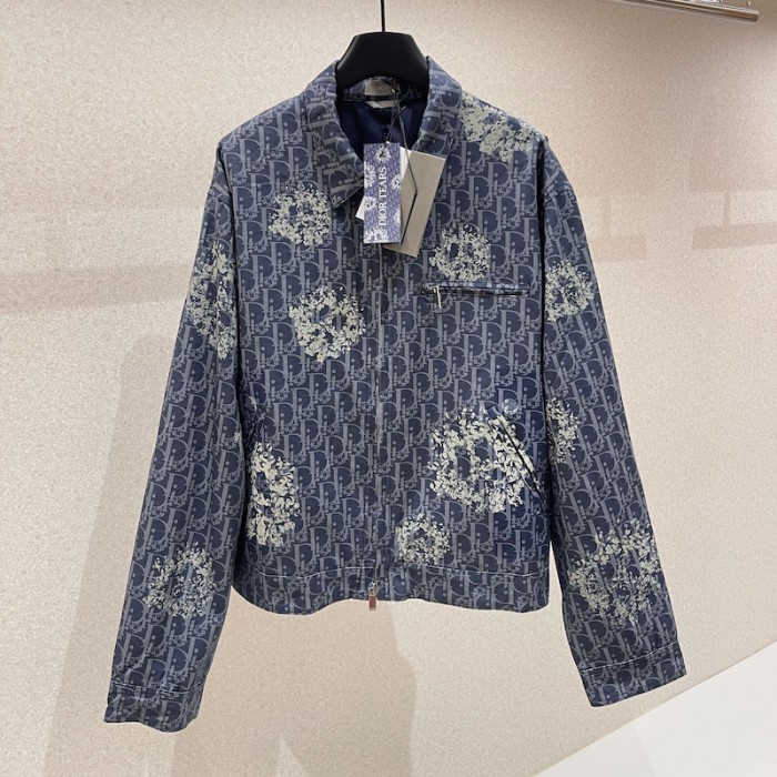 D*or tears zipped blouson blue cotton denim