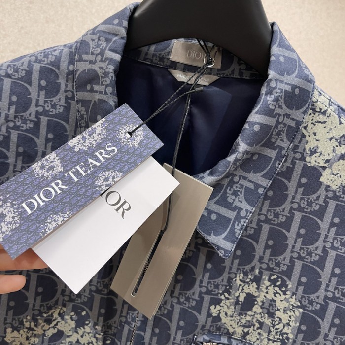D*or tears zipped blouson blue cotton denim