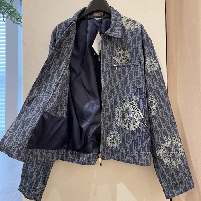 D*or tears zipped blouson blue cotton denim
