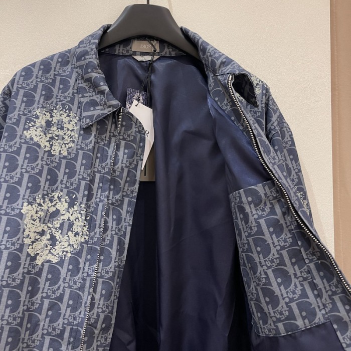 D*or tears zipped blouson blue cotton denim