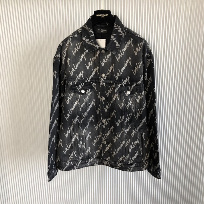 Ba*len*cia*ga allover logo oversized jacket in black denim